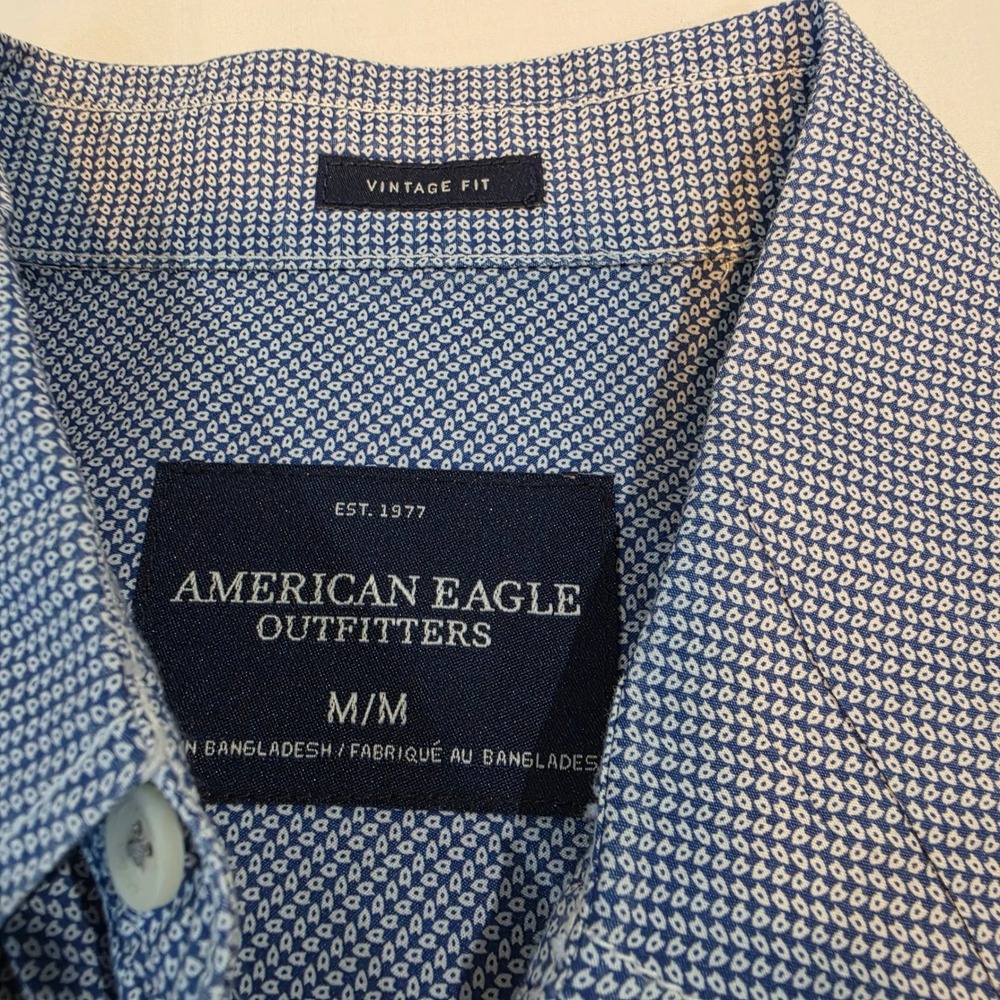 American Eagle Button Down Men Medium Blue Excellent Western Pearl Snap Shirt - Picture 6 of 10
